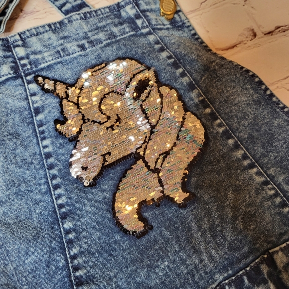 Girls Acid Washed Distressed Denim Overalls - Size 14/16 EUC - Picture 3 of 14